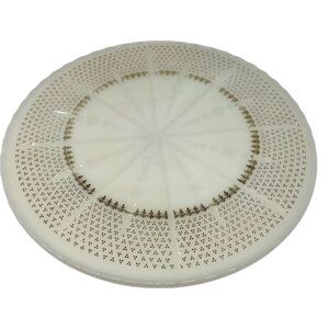 Vintage Anchor Hocking Milk Glass Pedestal Cake Stand Gold Foil Fleur-De-Lis